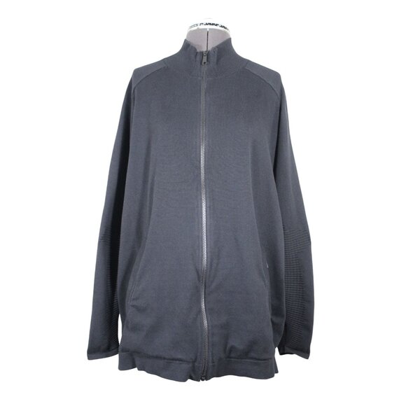 Duluth Trading Co men's black rib knit mock‎ neck full zip sweater L - Picture 1 of 9